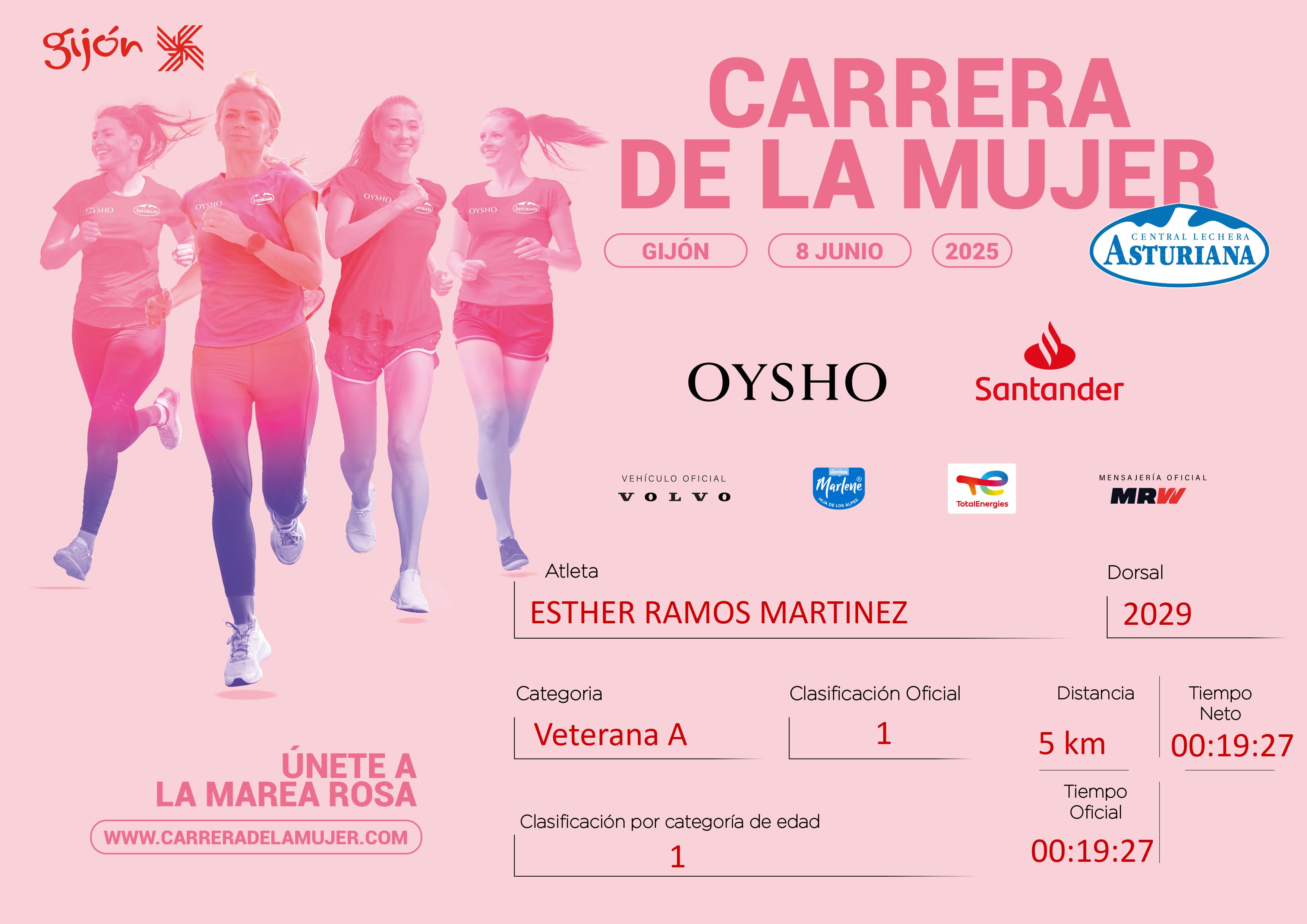 Descarga gratis el diploma de la Carrera de la Mujer Central Lechera Asturiana de Gijón 2025