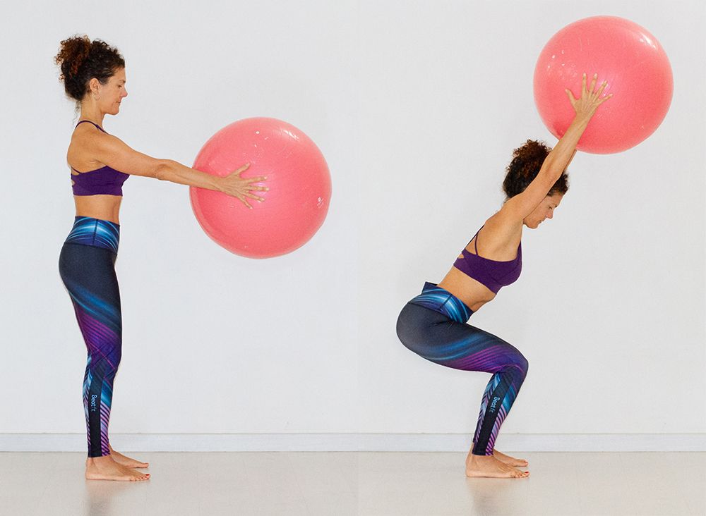 Sentadillas frontales con fitball Sentadillas frontales con fitball