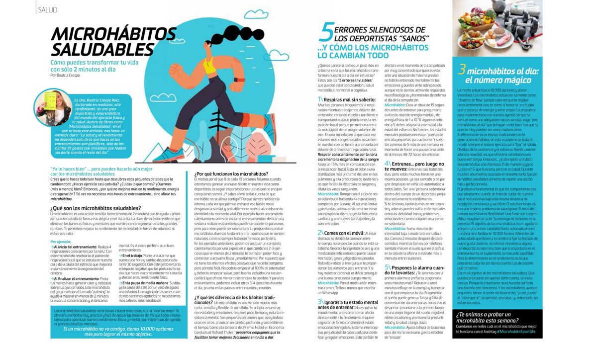 Artículo Sport Life 293 con los Microhabitos saludables para deportistas de la Dra. Beatriz Crespo
