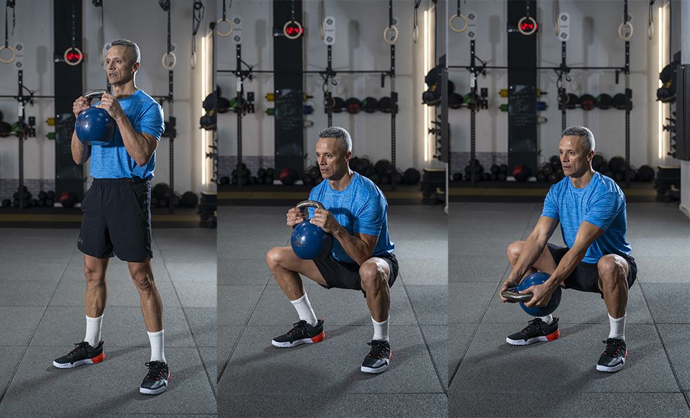 Squat Goblet con curl (extensión de codos) Squat Goblet con curl (extensión de codos)
