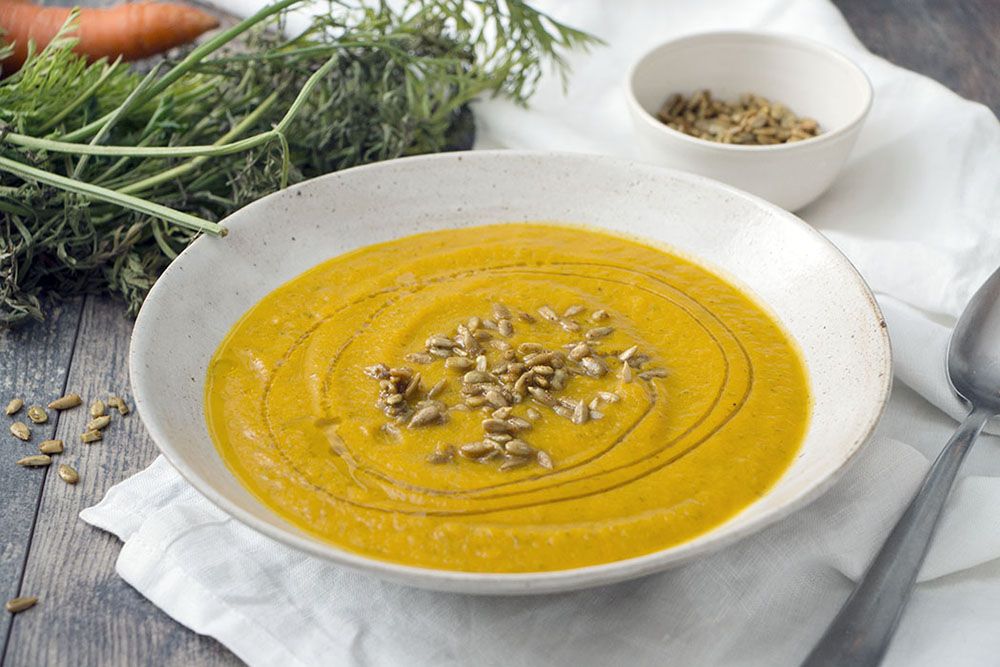 Crema de calabaza con jengibre y semillas de girasol