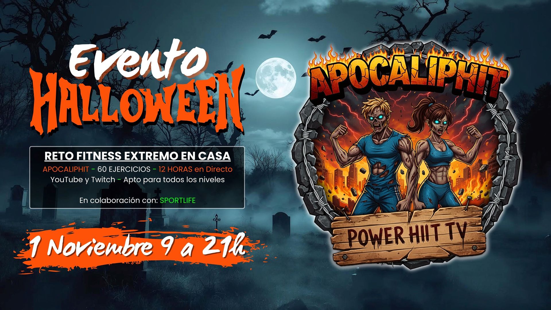 Apocaliphit Evento Halloween Reto Fitness Extremo en casa 1 de noviembre con Power HIIT TV