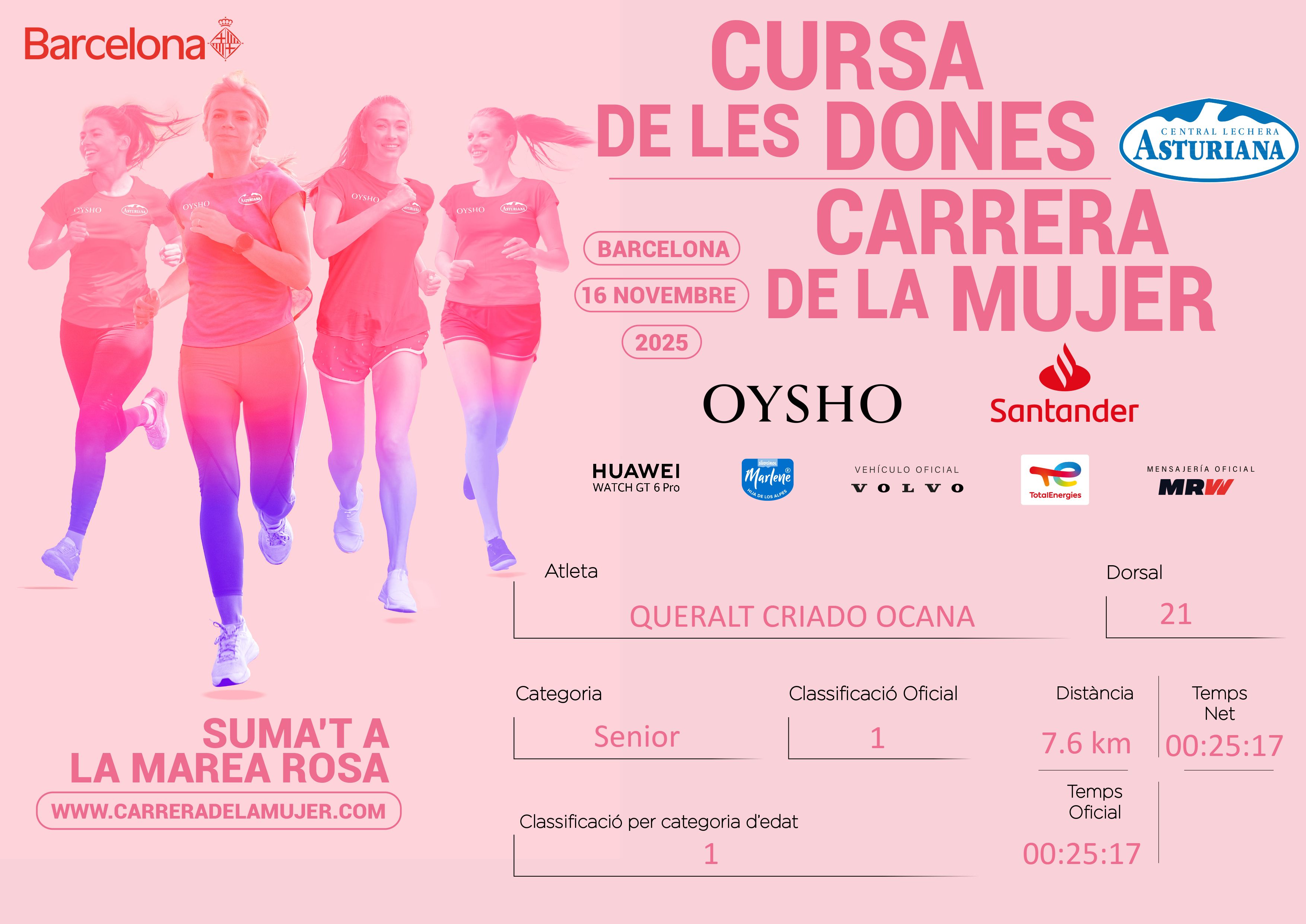 Descarga gratis el diploma de la Carrera de la Mujer Central Lechera Asturiana de Barcelona 2025
