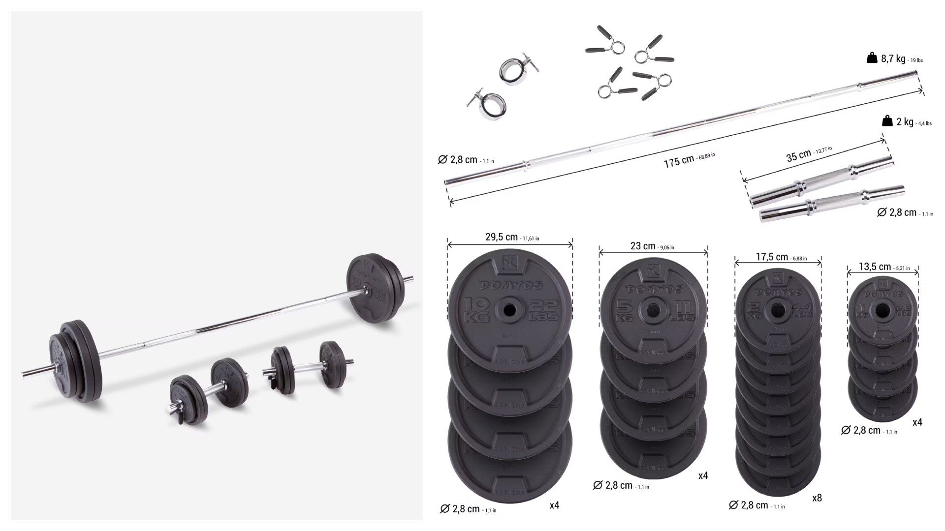 Kit de barra y mancuernas Corength (93 kg).