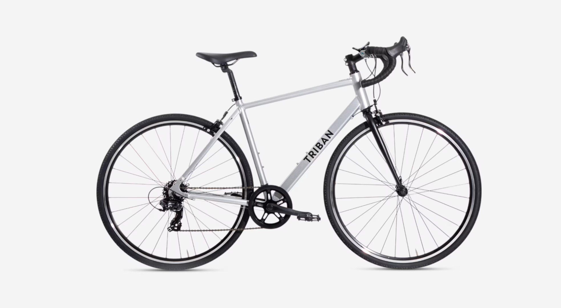 Bicicleta de carretera aluminio monoplato Triban RC 100 gris.