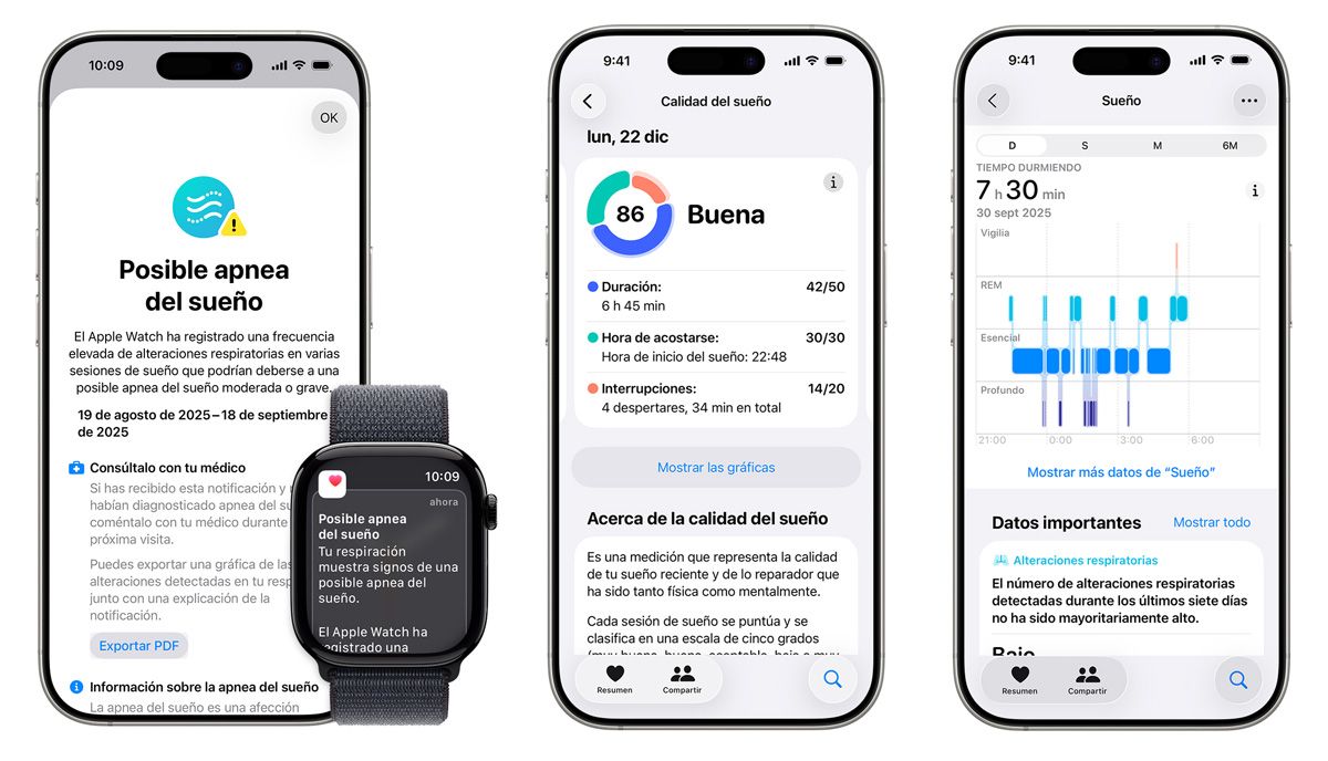 Notificaciones de apnea del sueño - calidad - fases