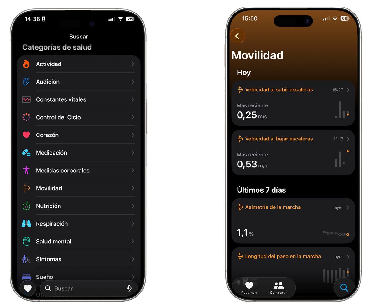 Movilidad es una de las categorías que está dentro de la app 'Salud'