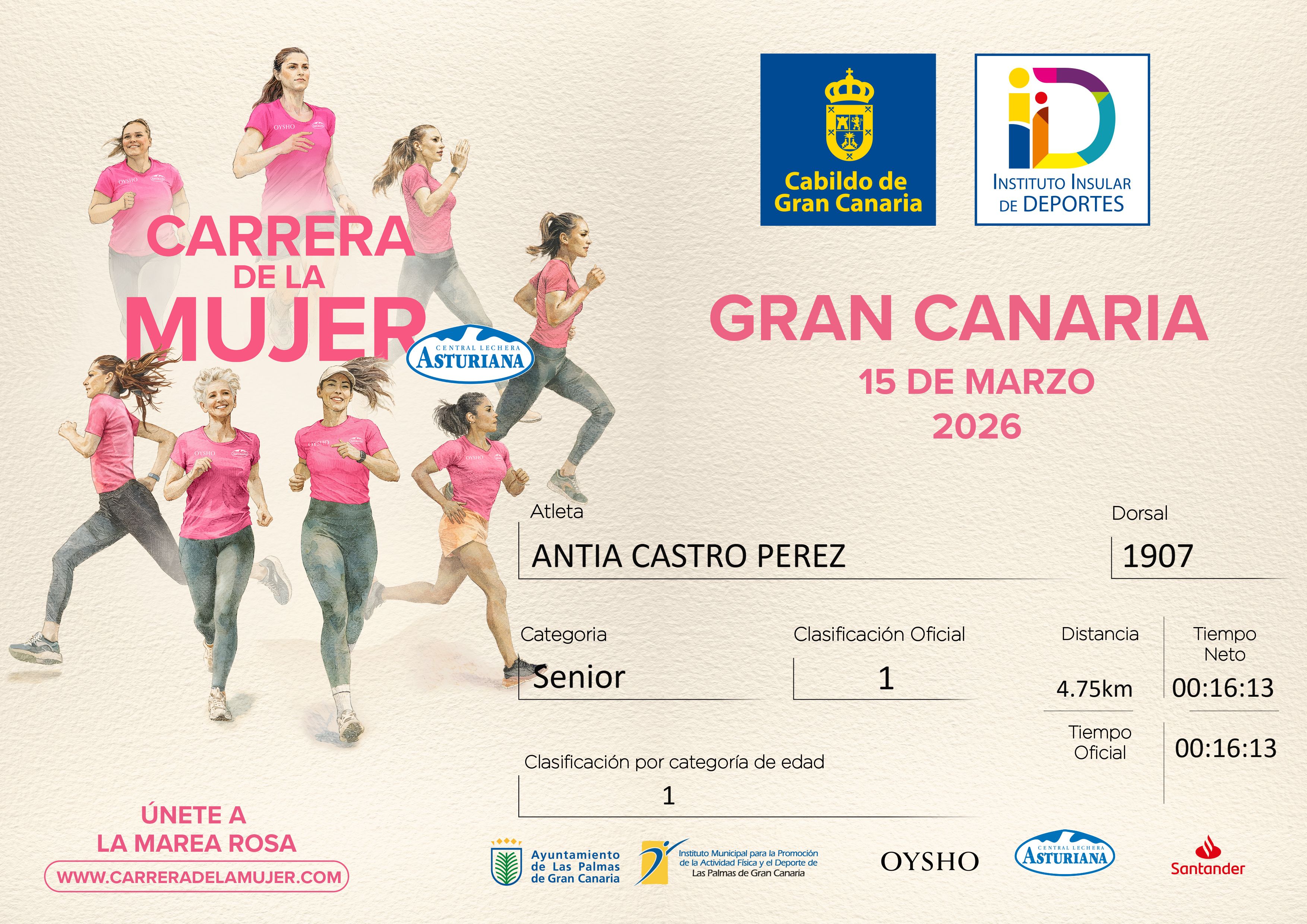 El diploma de la Carrera de la Mujer de Gran Canaria 2026