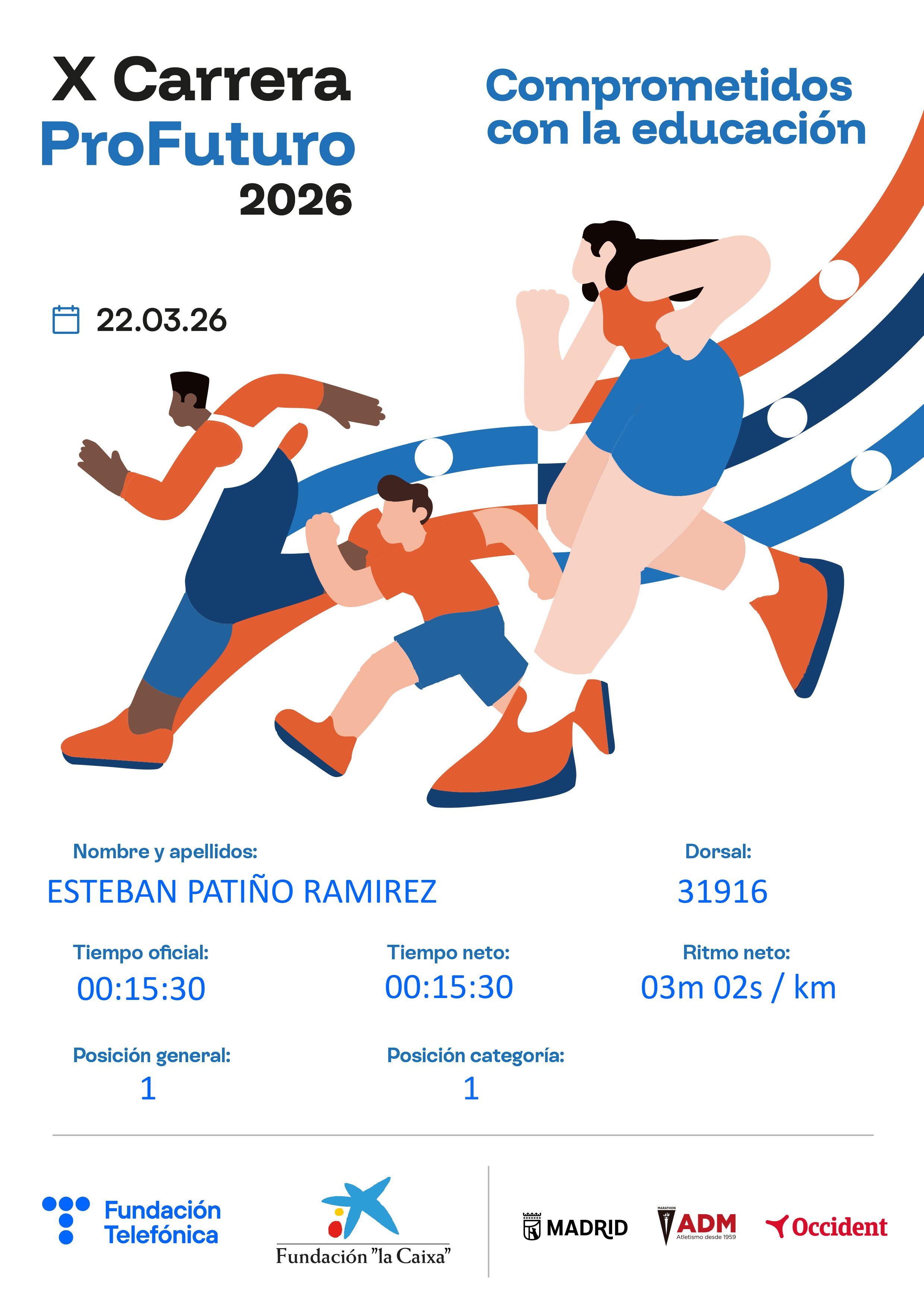 Diploma ESTEBAN PATIÑO RAMIREZ (XXV Movistar Madrid Medio Maraton 2026)