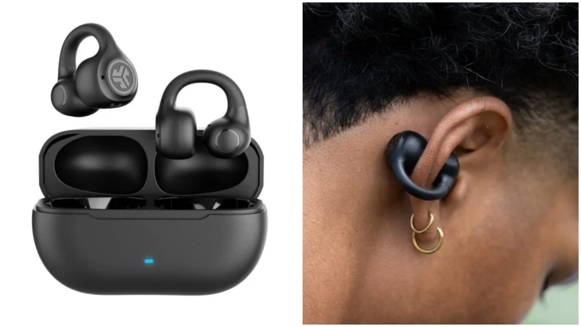JLab Flex Auriculares Inalámbricos Abiertos con Diseño de Clip Negros.