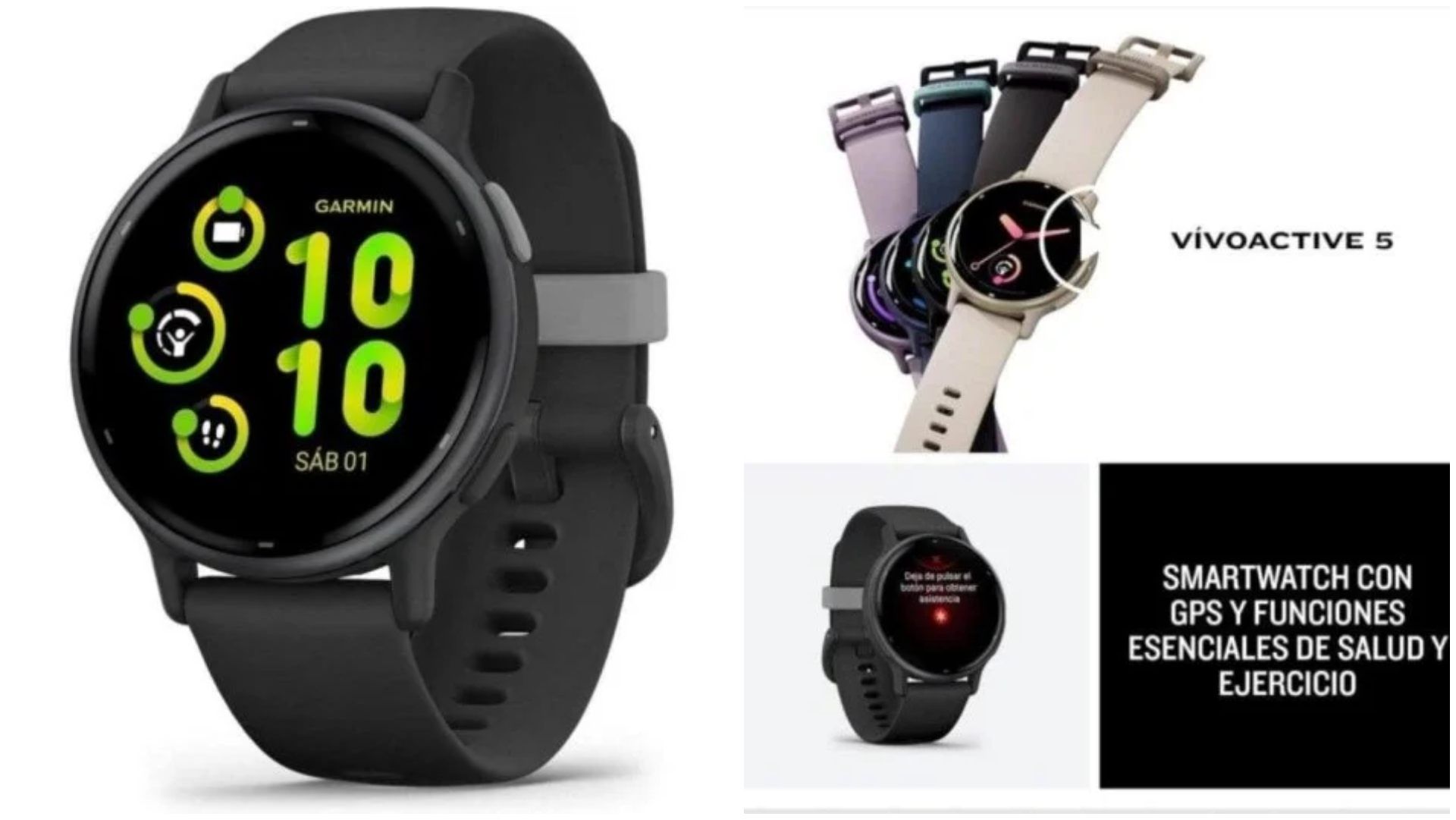 Smartwatch Garmin Vivoactive 5 Negro AMOLED GPS 4GB Body Battery 1.2'' 36g.