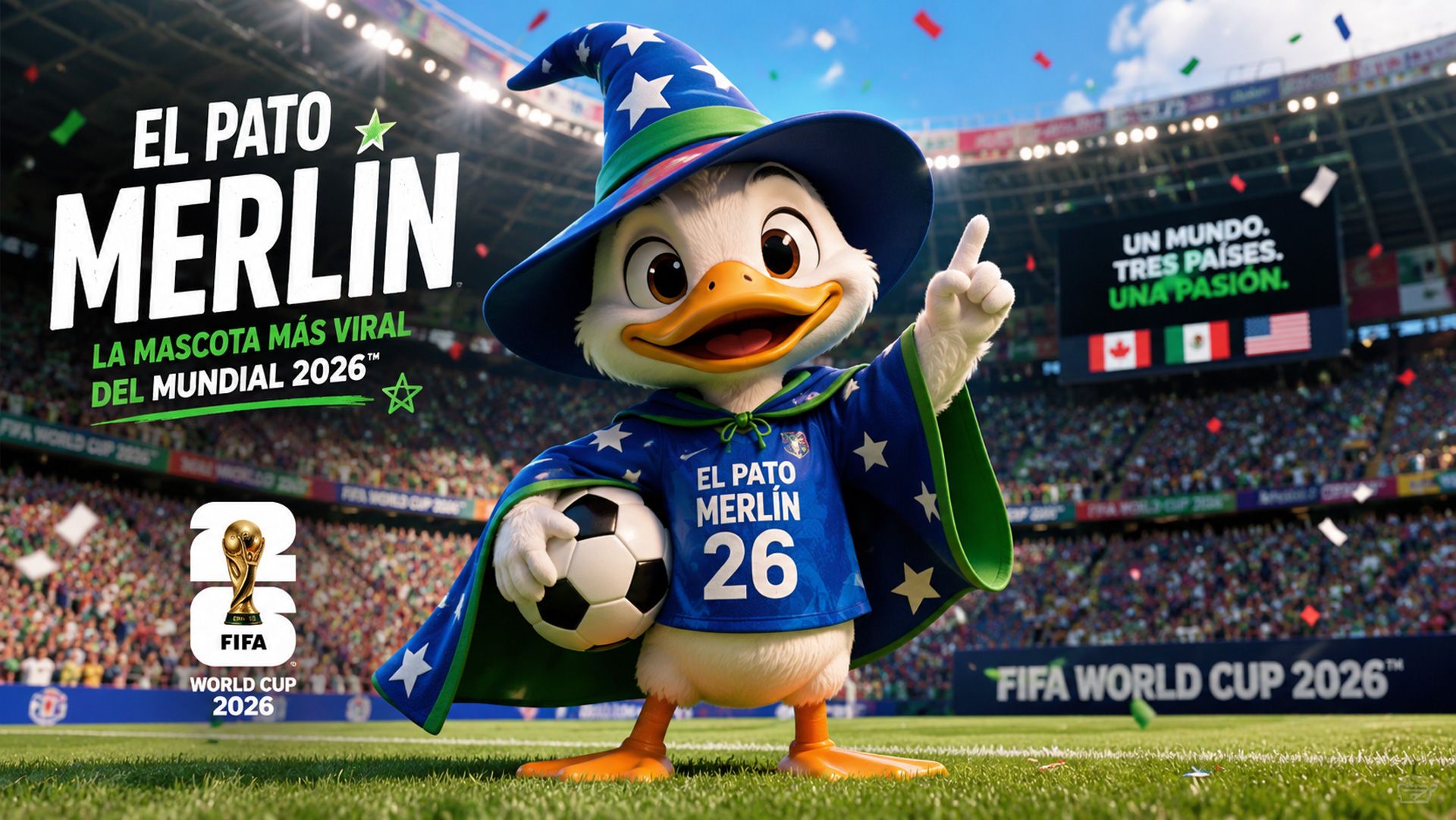 El pato Merlín es la mascota más viral del Mundial 2026. (Imagen generada con ChatGPT)