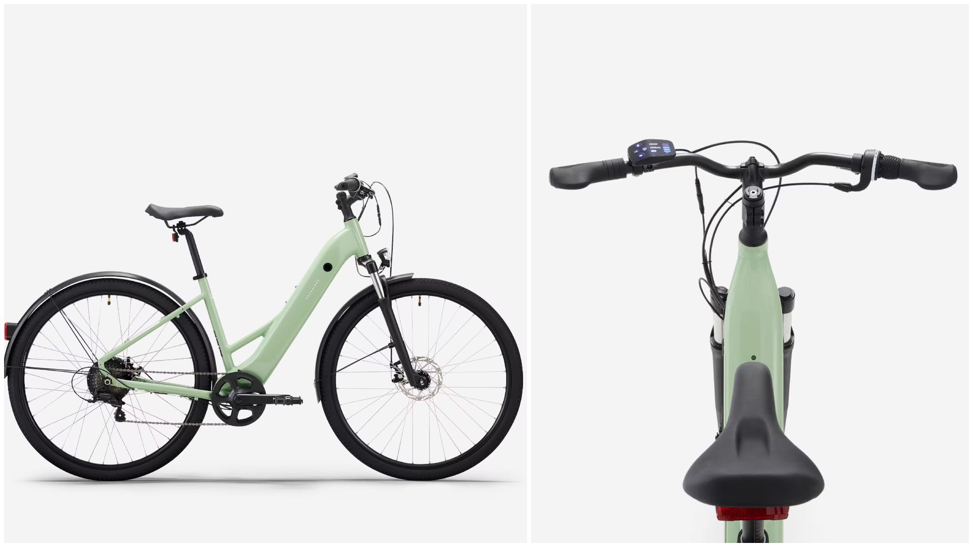 Bicicleta trekking eléctrica Rockrider E Actv 100 Almendra.