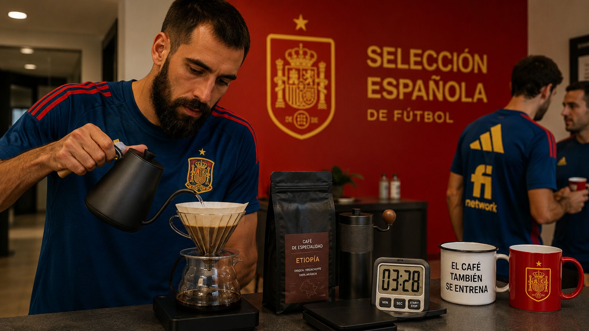 El café también se entrena: el sorprendente ritual de la Selección Española en el Mundial. (Imagen generada por ChatGPT)