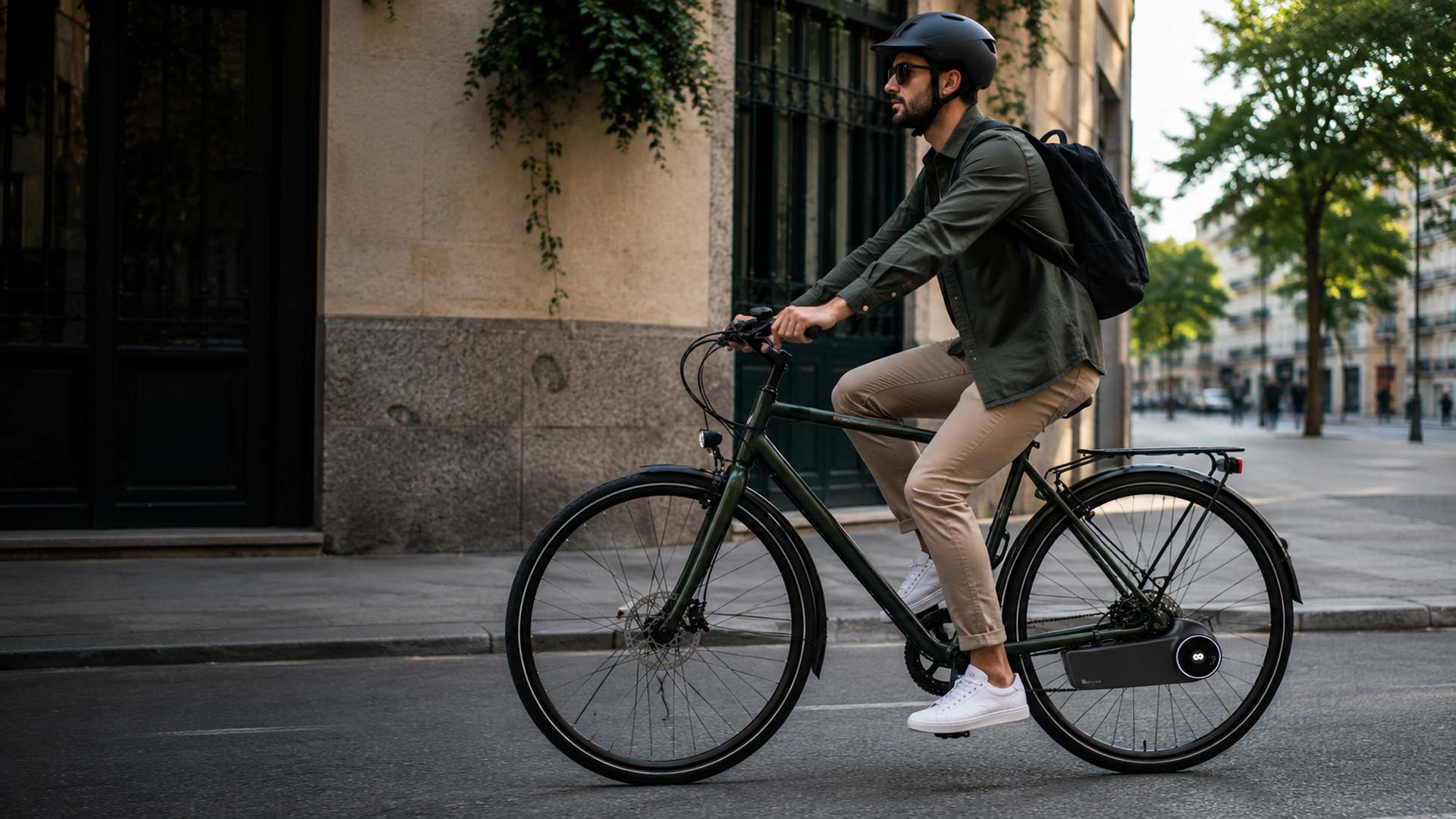 Skarper, el motor de quita y pon que convierte tu bici en eléctrica, en acción sobre una bicicleta urbana