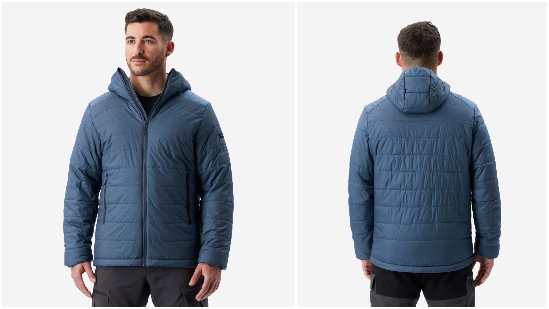 Chaqueta acolchada de montaña y trekking con capucha Forclaz MT100. Chaqueta acolchada de montaña y trekking con capucha Forclaz MT100.