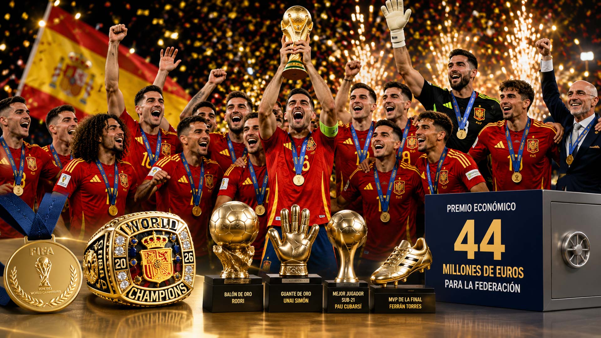 España vuelve del Mundial con mucho más que la Copa: mira todos los premios que se lleva La Roja. (Imagen generada con IA)