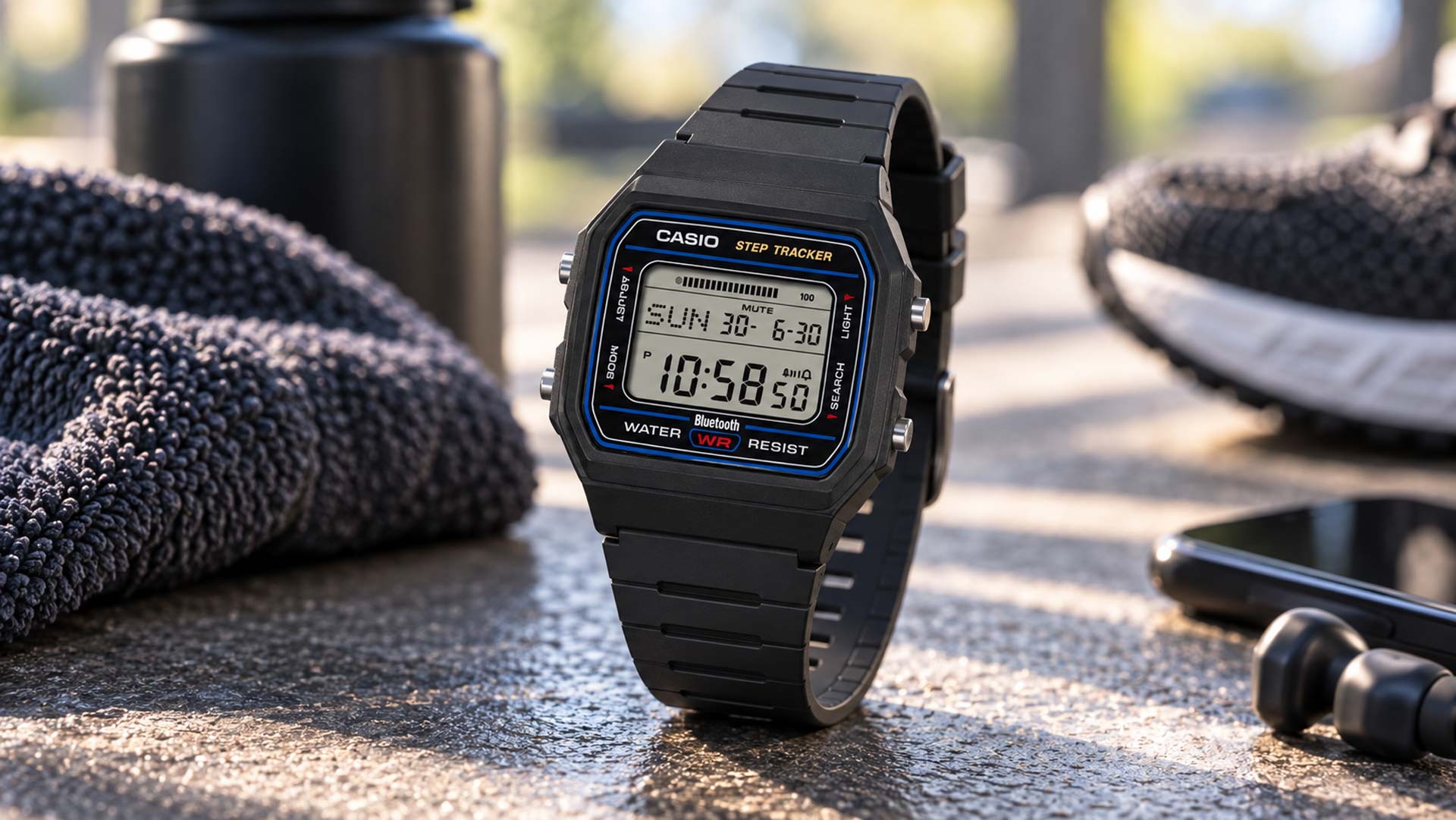 Casio F-B100W-1A: el mítico reloj digital de los 80 vuelve con contador de pasos y Bluetooth. (Imagen generada con ChatGPT)