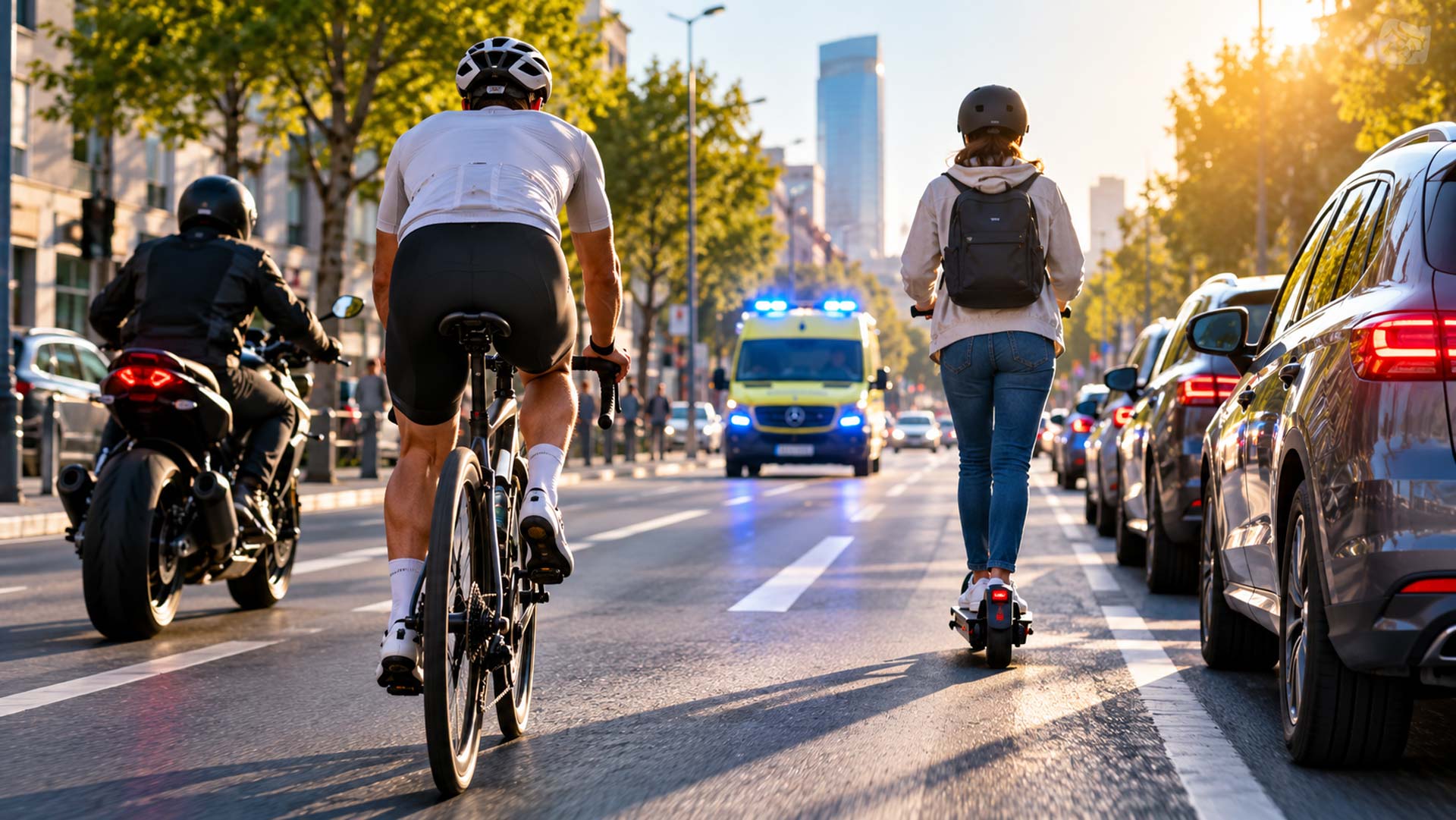 Las nuevas normas de circulación que desde hoy afectan a ciclistas, patinetes y conductores. (Imagen generada con ChatGPT)
