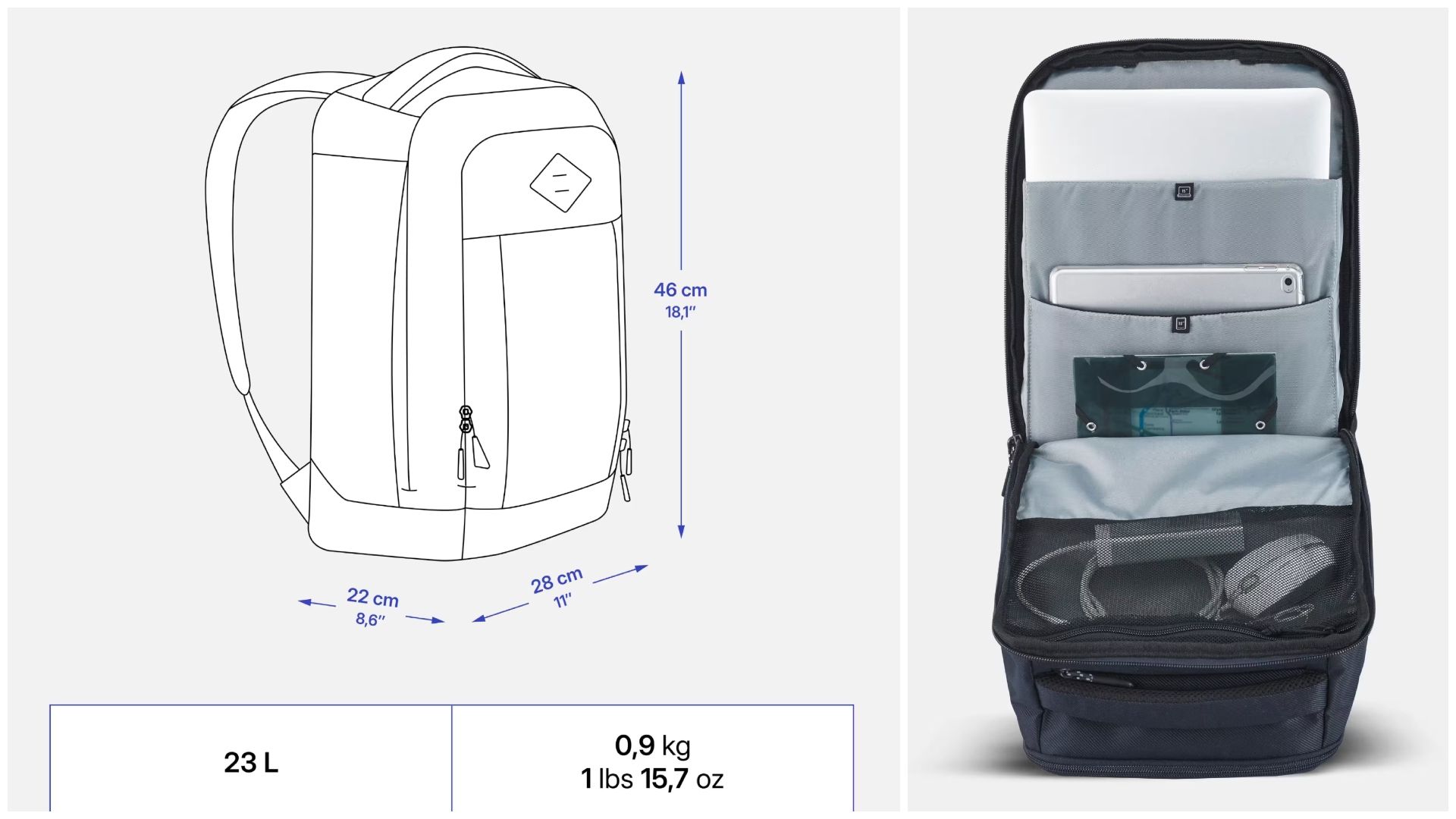 Mochila de montaña y senderismo 23L Quechua NH Escape 500 