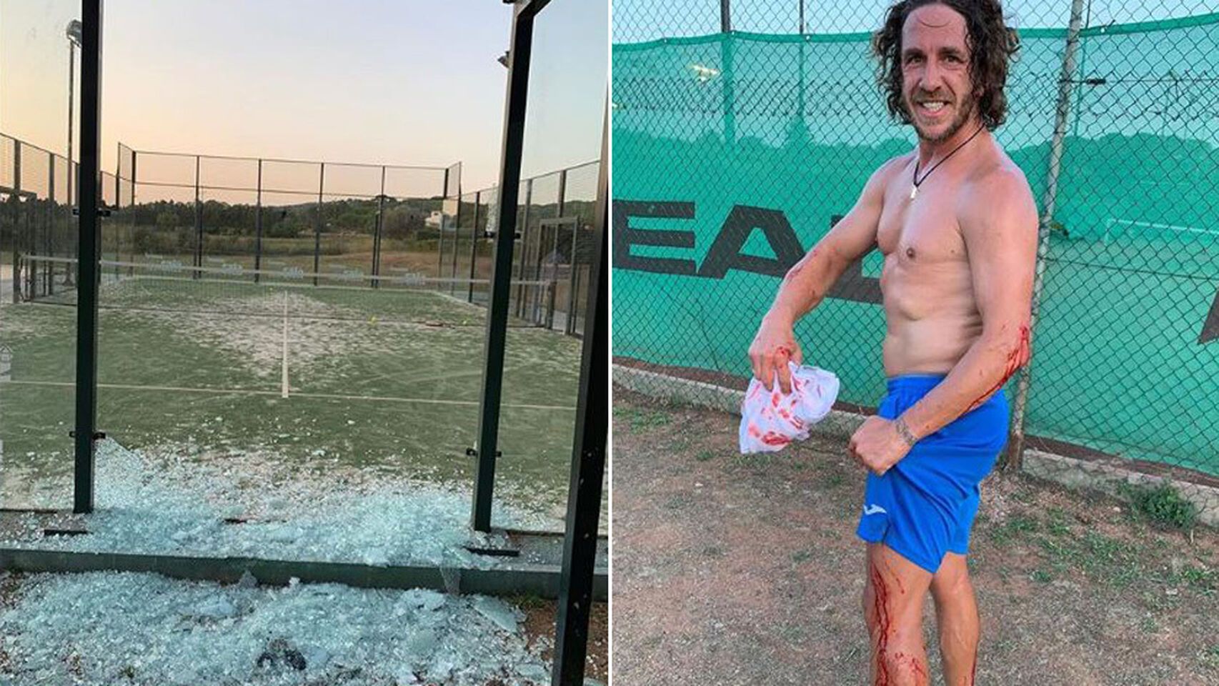 Puyol, herido en un brazo tras romperse el cristal de la pista de pádel
