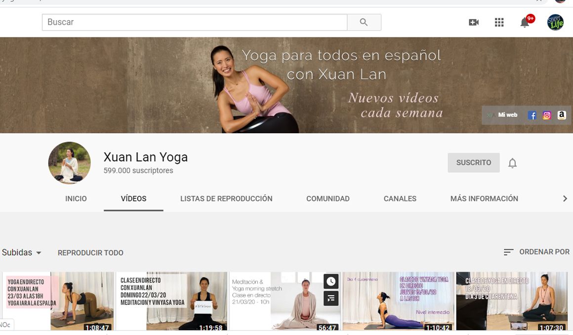 Programación semanal y gratuita de la profesora de Yoga Xuan Lan parala cuarentena en Youtube e Instagram