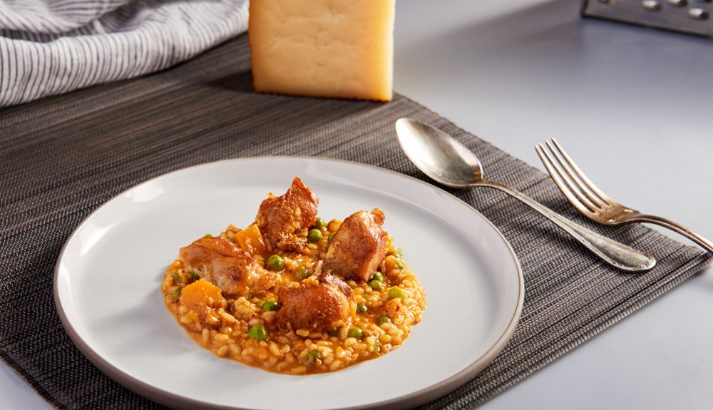 Risotto de carne de conejo y calabaza