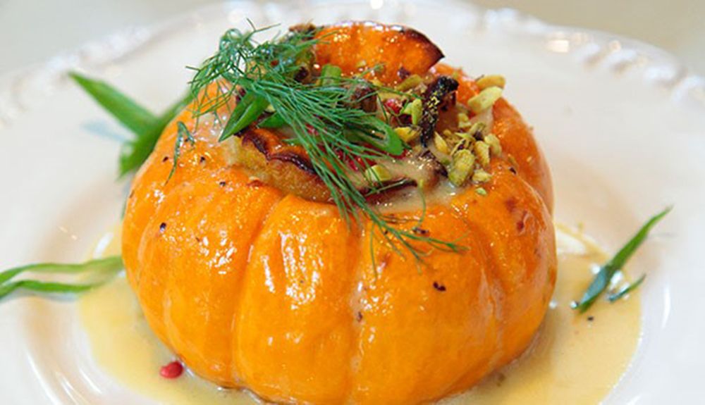 Calabaza asada con pistachos para Halloween
