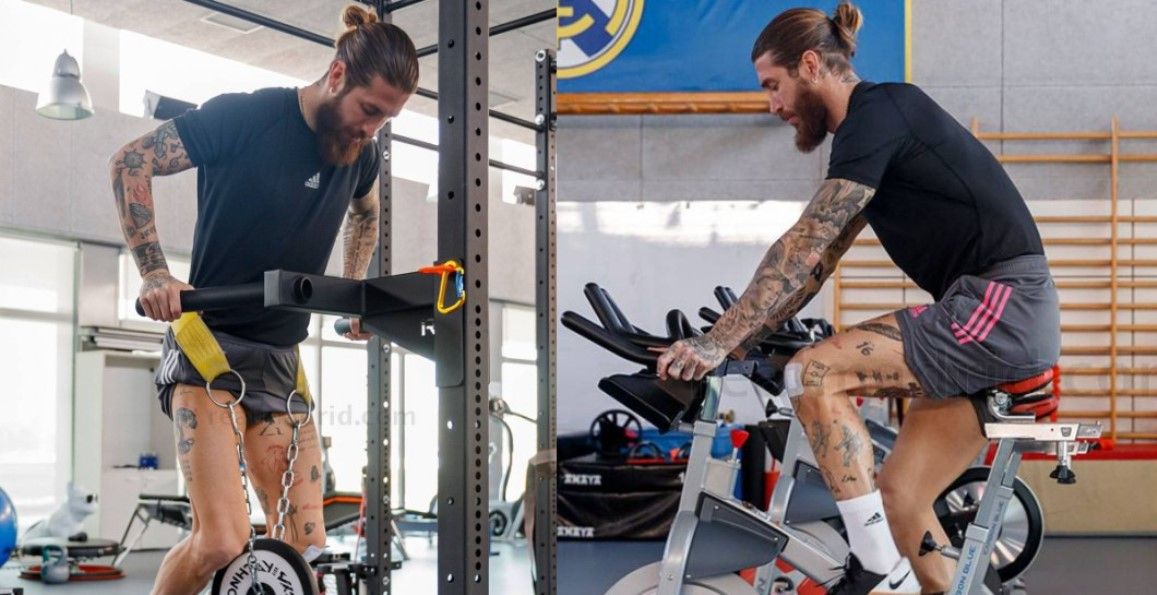 Así trabaja Sergio Ramos en el gimnasio para recuperarse de su lesión en la rodilla.