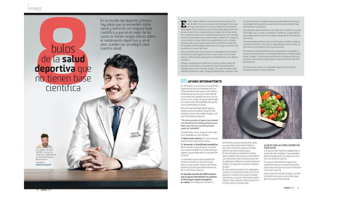 El Dr. David Callejo echa por tierra 8 bulos en su artículo para Sport Life de marzo El Dr. David Callejo echa por tierra 8 bulos en su artículo para Sport Life de marzo