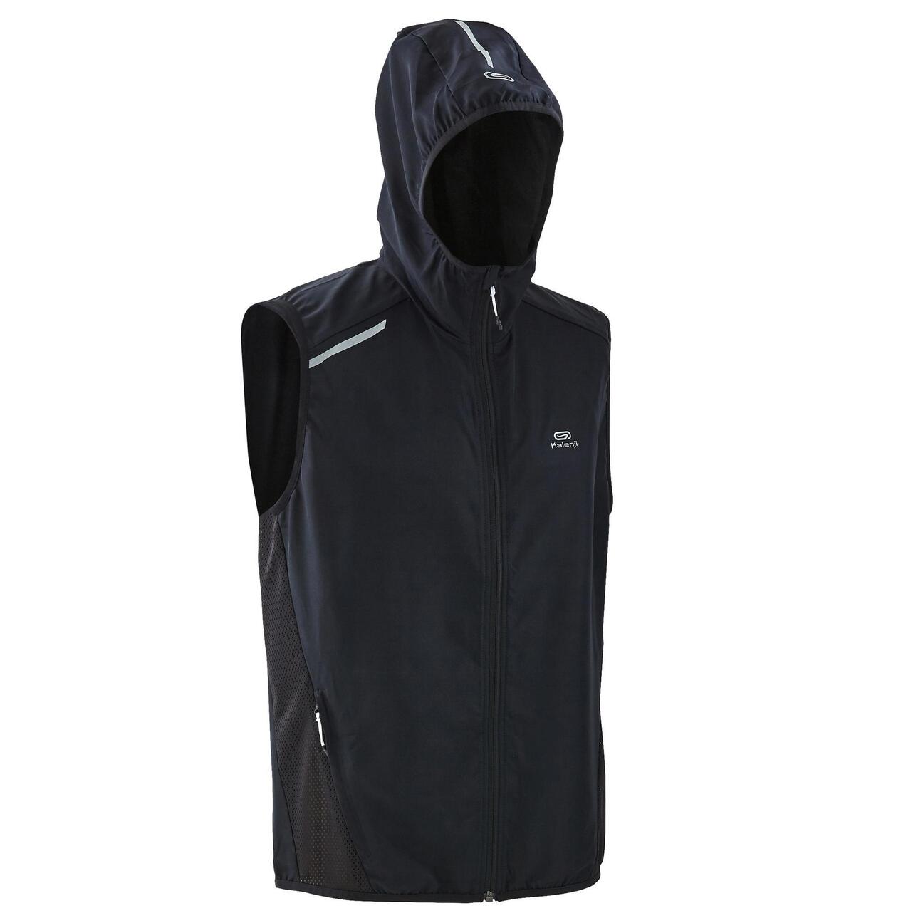 cortavientos chaleco running kalenji run wind hombre negro cremallera capucha