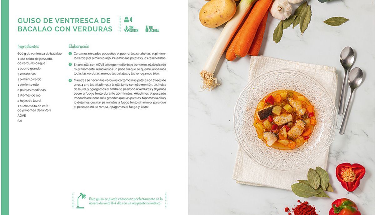 Guiso de ventresca de bacalao con verduras del libro Leche con Galletas