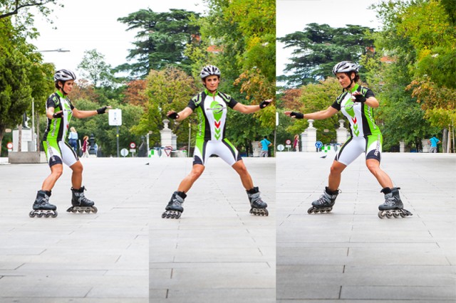 Patinaje urbano giros continuos piernas abiertas