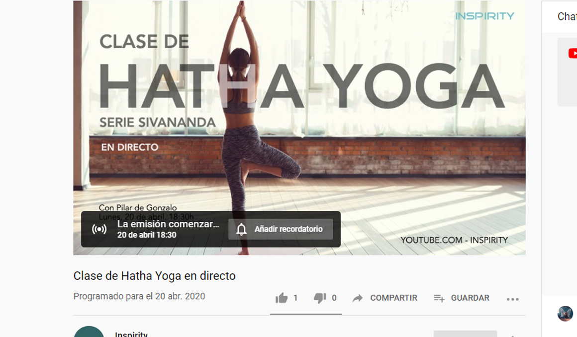 Prácticas de Yoga y Meditación gratuitas en Directo en el canal de youtube de Inspirity Life