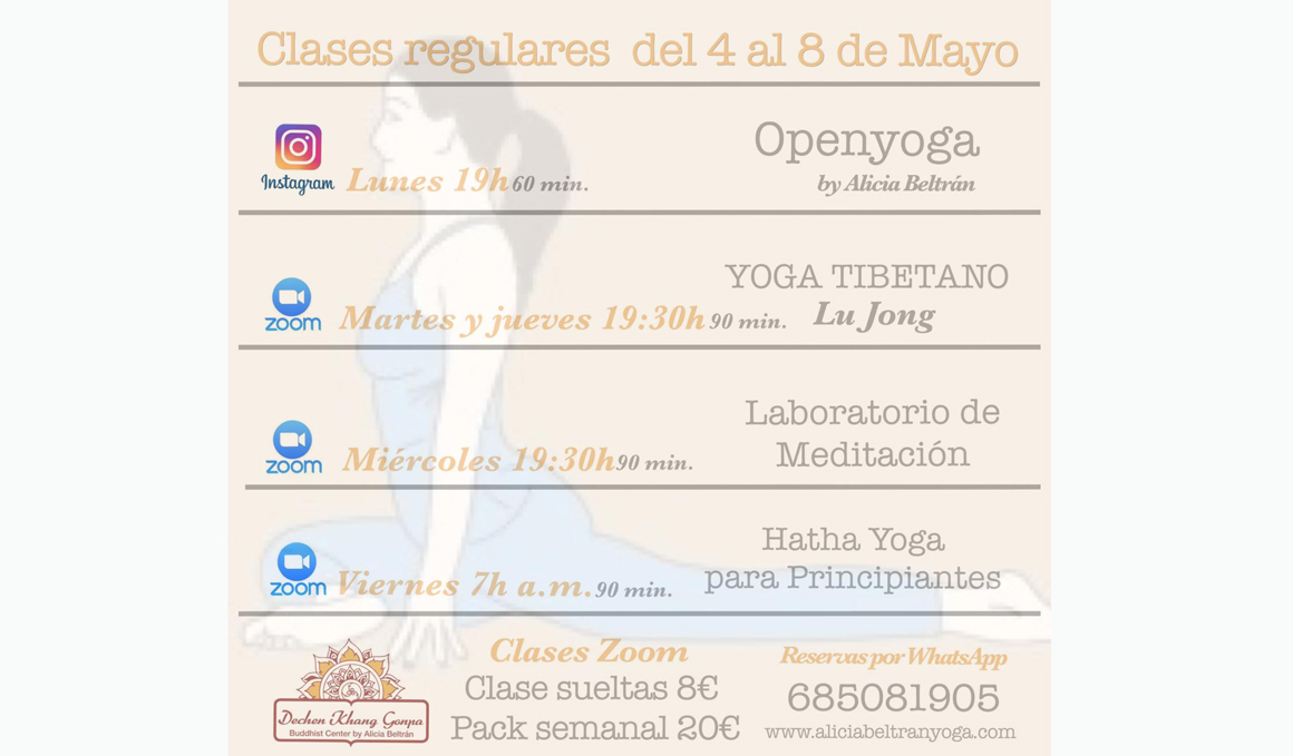 Clases regulares de Yoga y Meditación con Alicia Beltrán vía online por Zoom